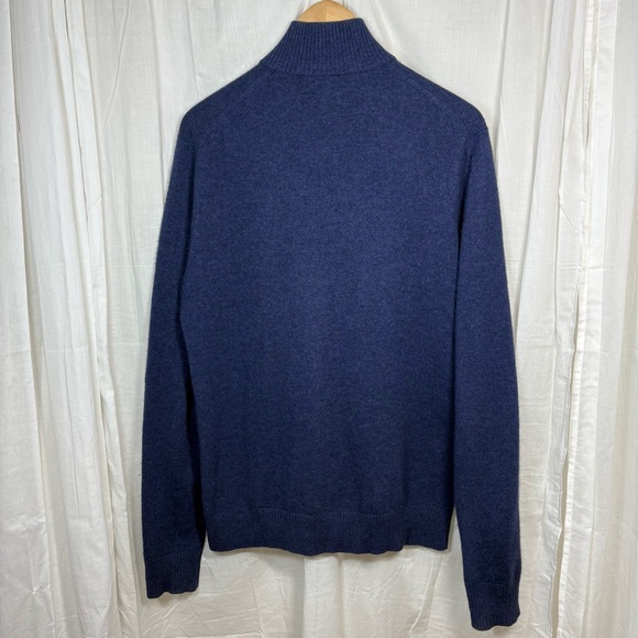 Qi New York 100% Cashmere 1/4 Zip Mockneck Blue Sweater Size M - Picture 4 of 8